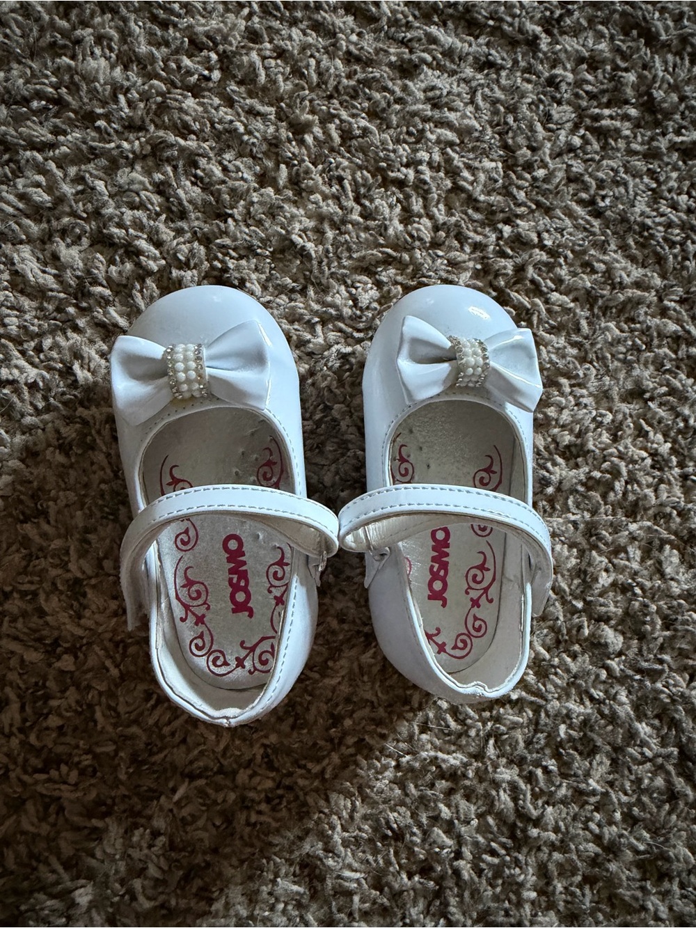 Josmo White Pearl Bow Mary Jane Dress Shoes